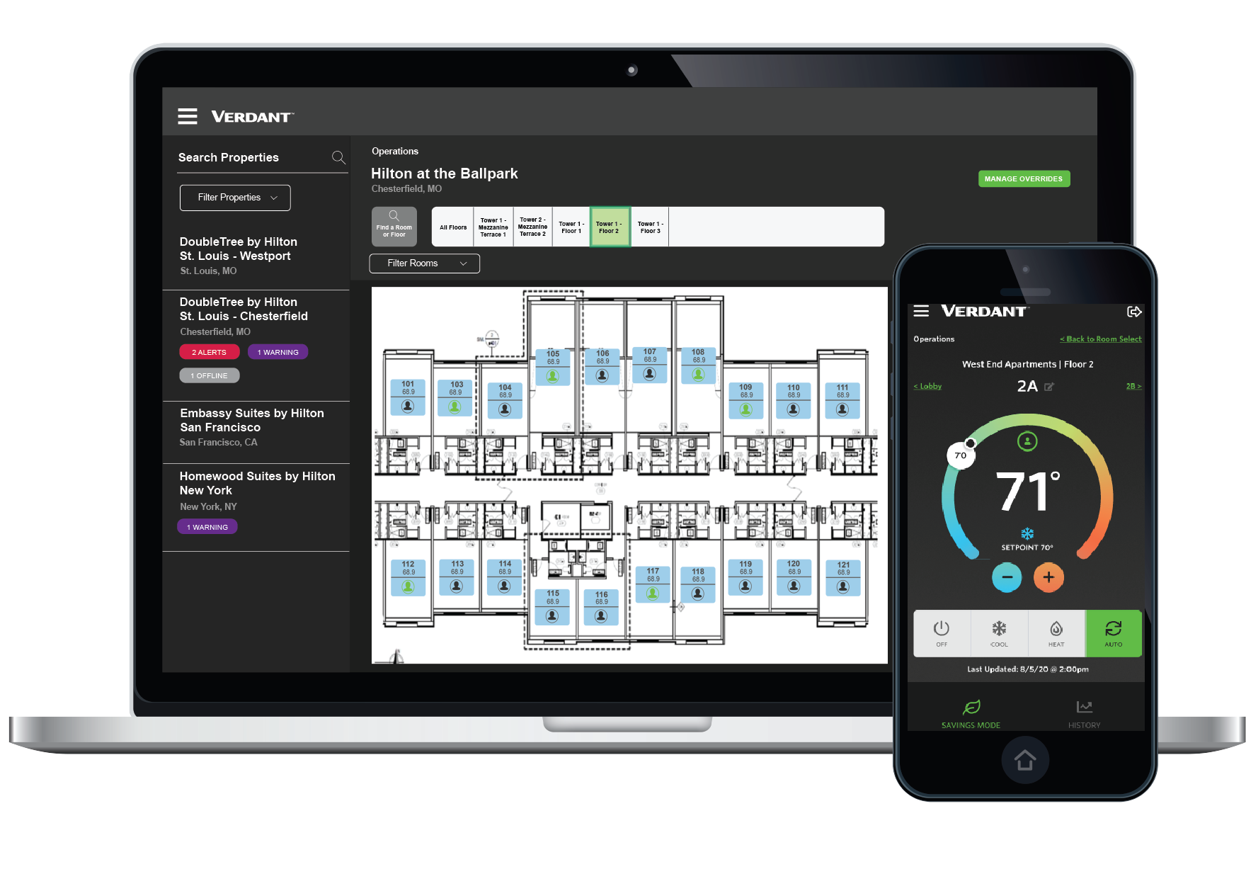 Image showing building operator online management platform with hotel floorplan and individual room temperature